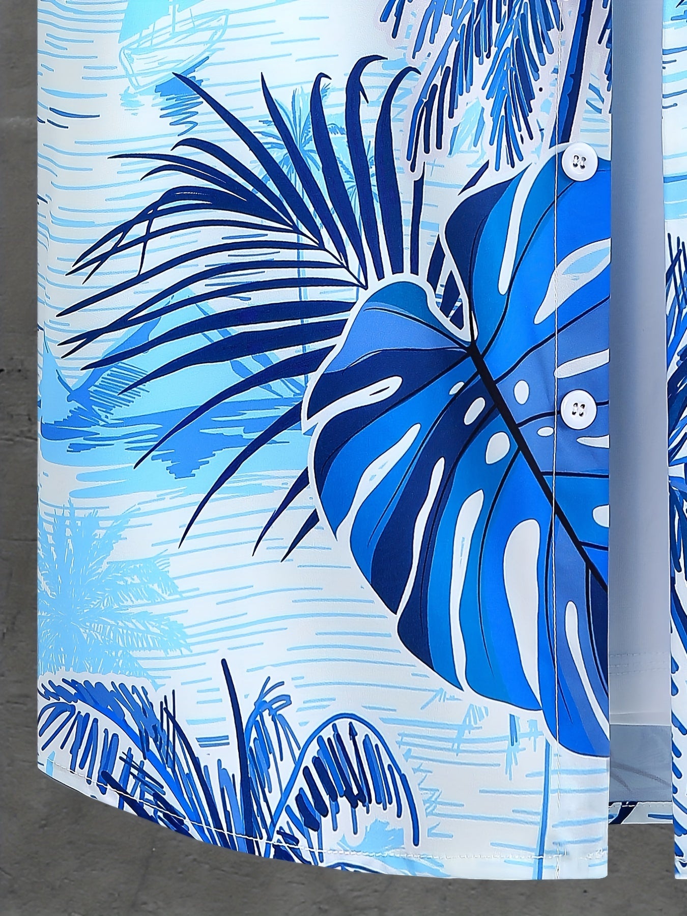 Ensemble chemise et short à manches courtes pour homme, imprimé tropical, en polyester léger, tenue de plage décontractée avec motif palmiers et ciel bleu, style hawaïen | Chemise à imprimé tropical | Short en polyester