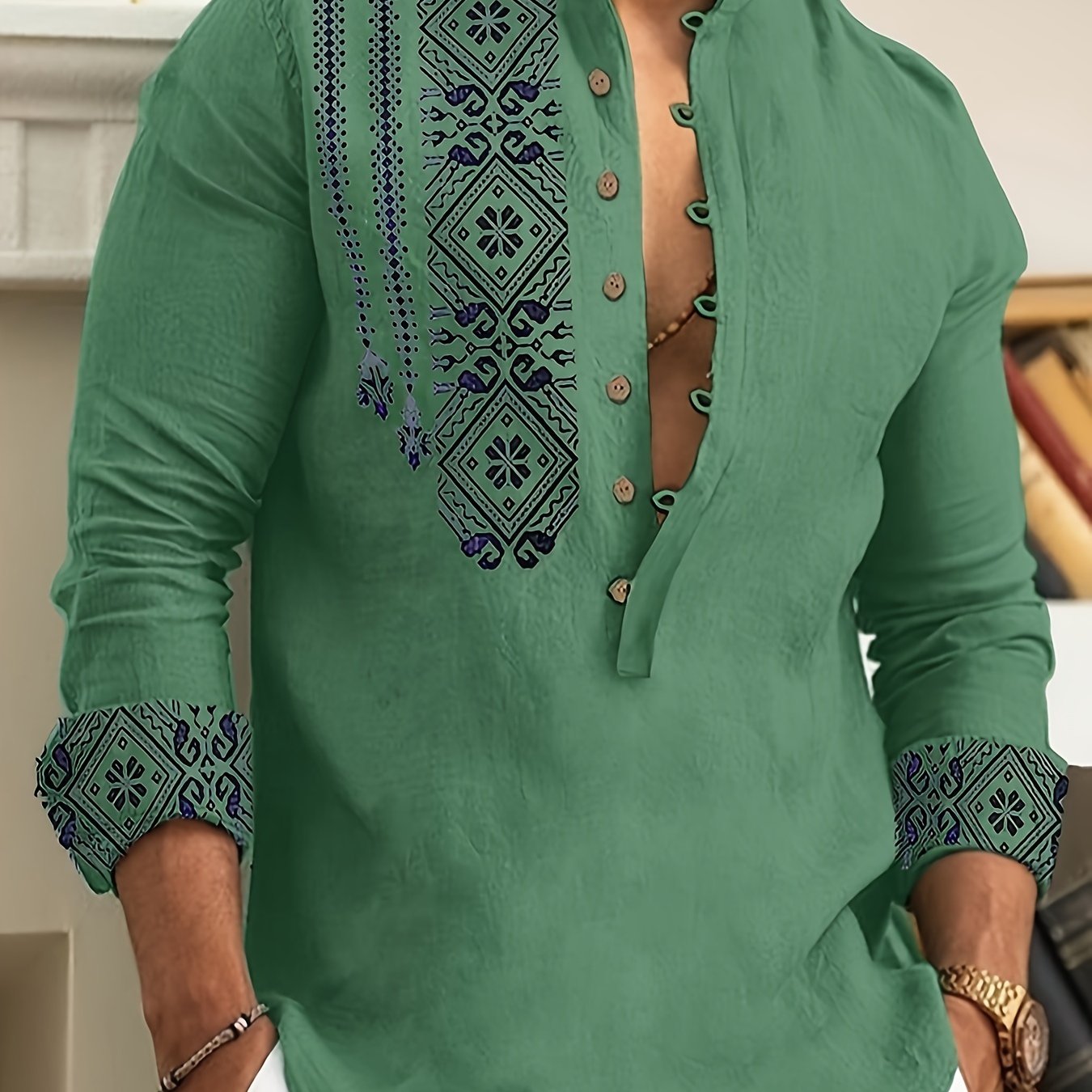 Chemises Henley à manches longues pour hommes, style ethnique, tendance, motifs géométriques, confortables, respirantes, décontractées et légèrement extensibles. Vêtements pour hommes