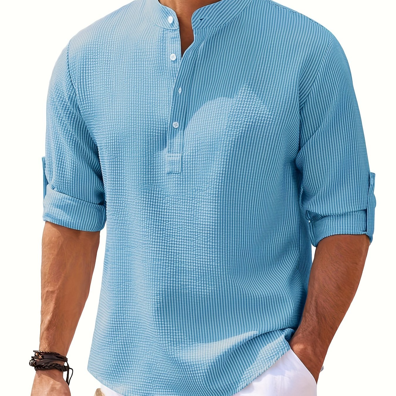 Chemise à revers unie, chemise décontractée à manches longues et col en V pour homme, pour le printemps et l'automne, vêtements pour hommes