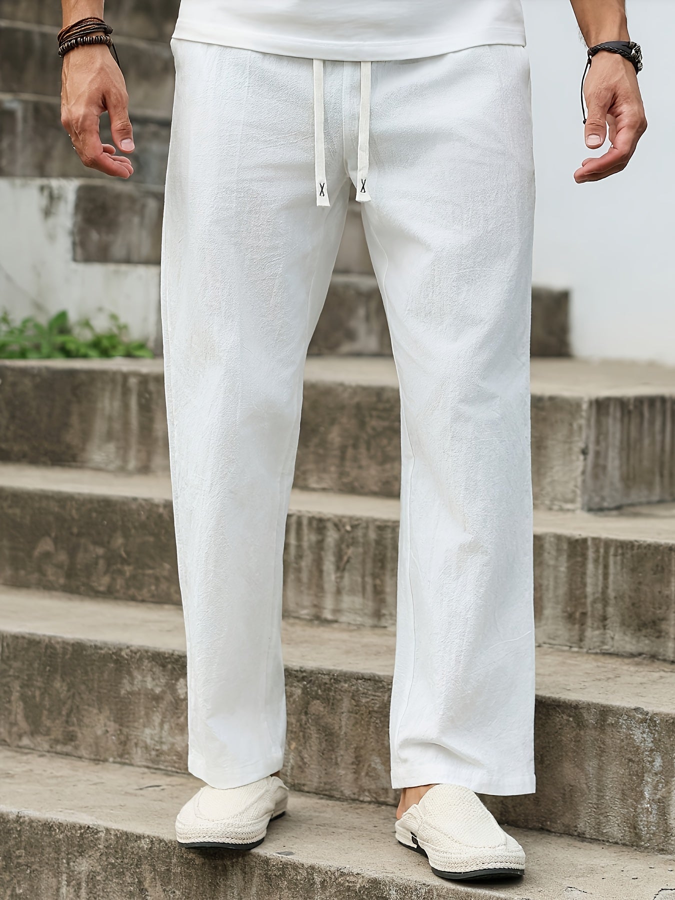 Men'S Natural White Linen Pants - Loose Fit Straight Leg Trousers with Drawstring Waist, Breathable Non-Stretch Fabric for Beach, Office, Everyday - All-Season Formal & Casual Pants (Men'S Clothing), Beach Pants, Office Attir