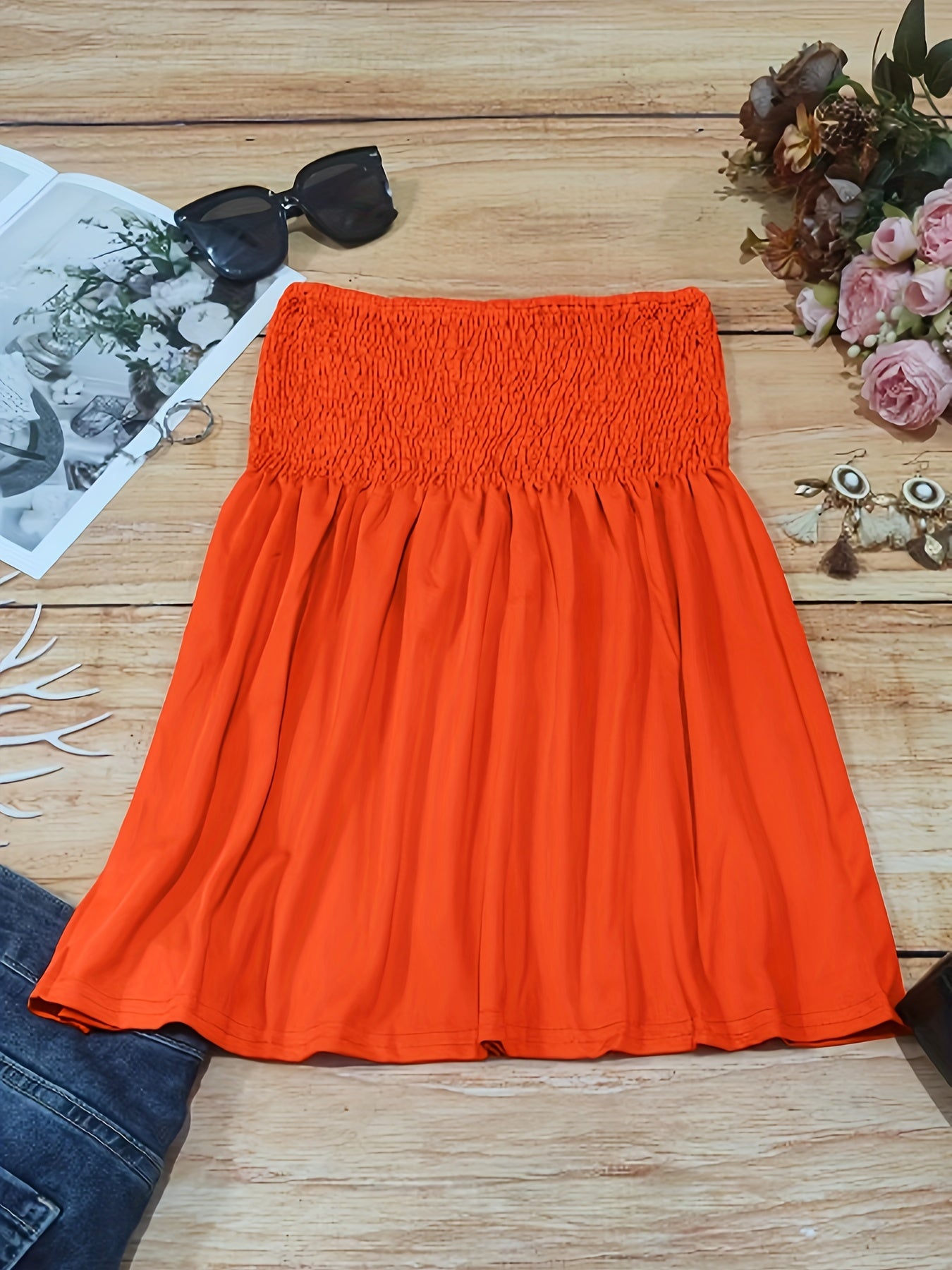 Haut tube à volants froncés, haut bandeau sans bretelles décontracté pour l'été, vêtements pour femmes, mariage, vacances