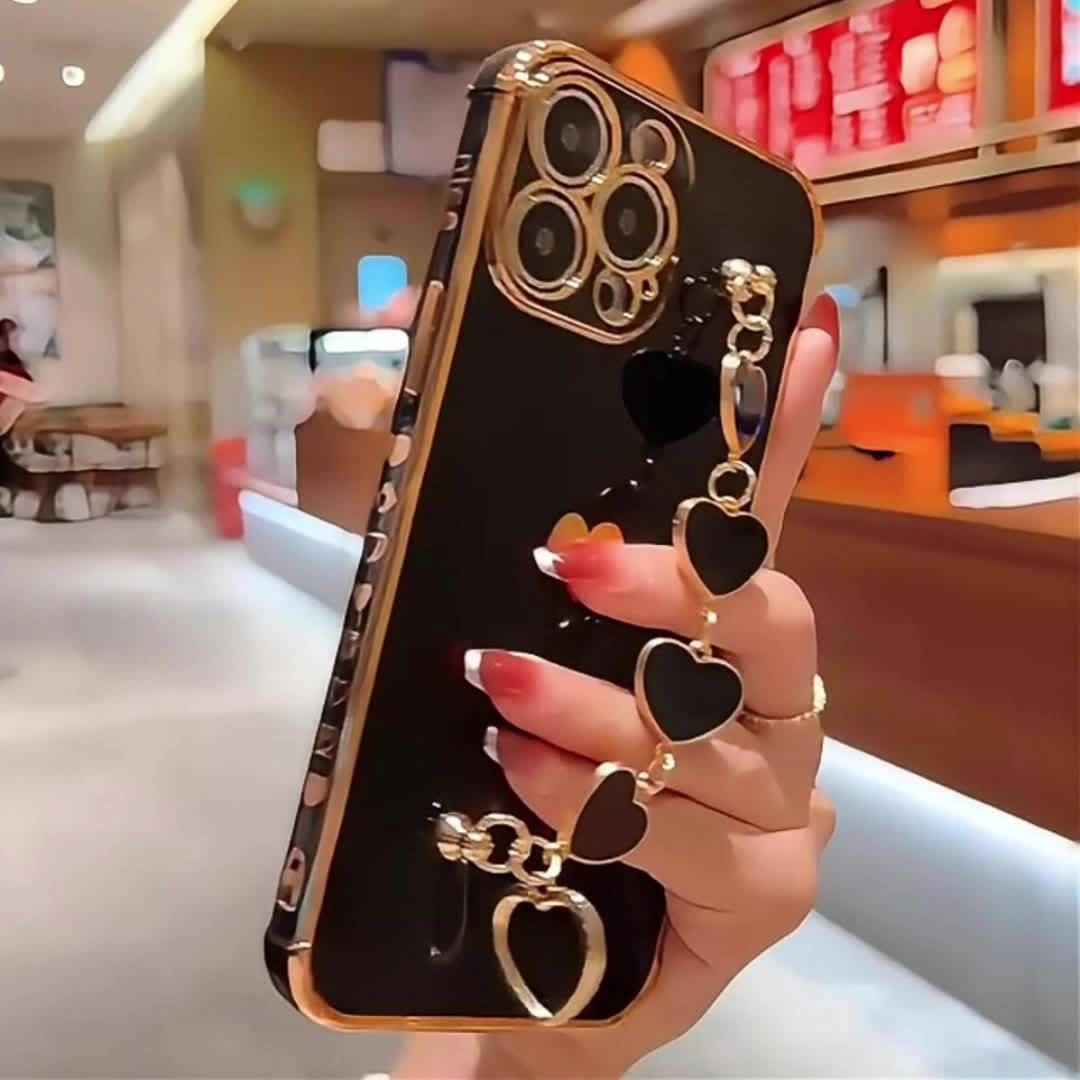 Étui de protection complet en TPU pour iPhone 15/14/13/12/11 Pro Max avec bracelet en forme de cœur et dragonne - Élégant et durable