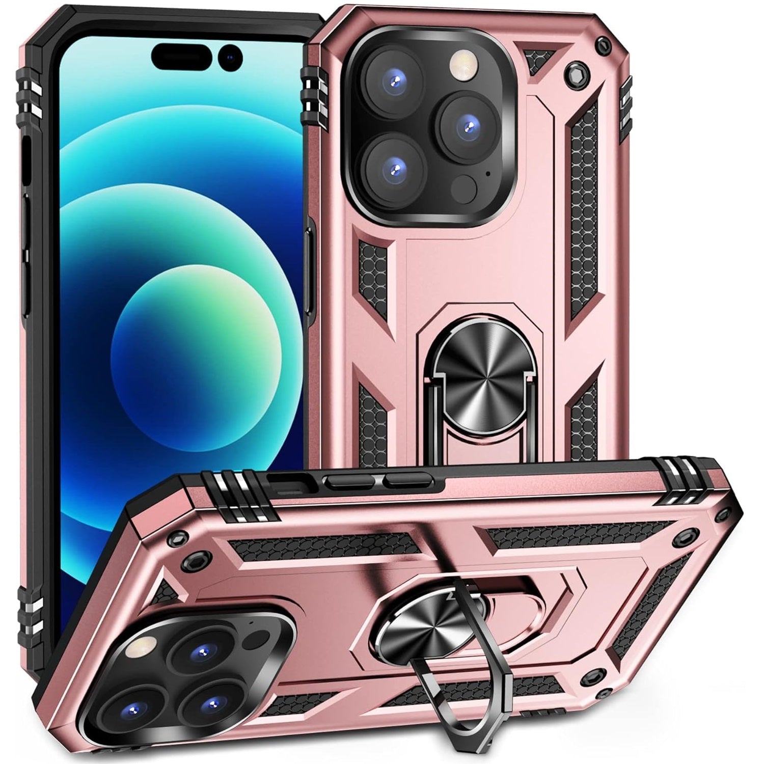 Coque robuste avec béquille intégrée pour Apple iPhone 15, 14, 13, 12, 11, XR, 8, protection double couche avec anneau de béquille rotatif, étui d'étude