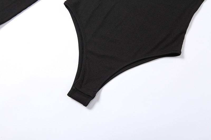 Body asymétrique uni à manches longues en tricot côtelé, asymétrique ...