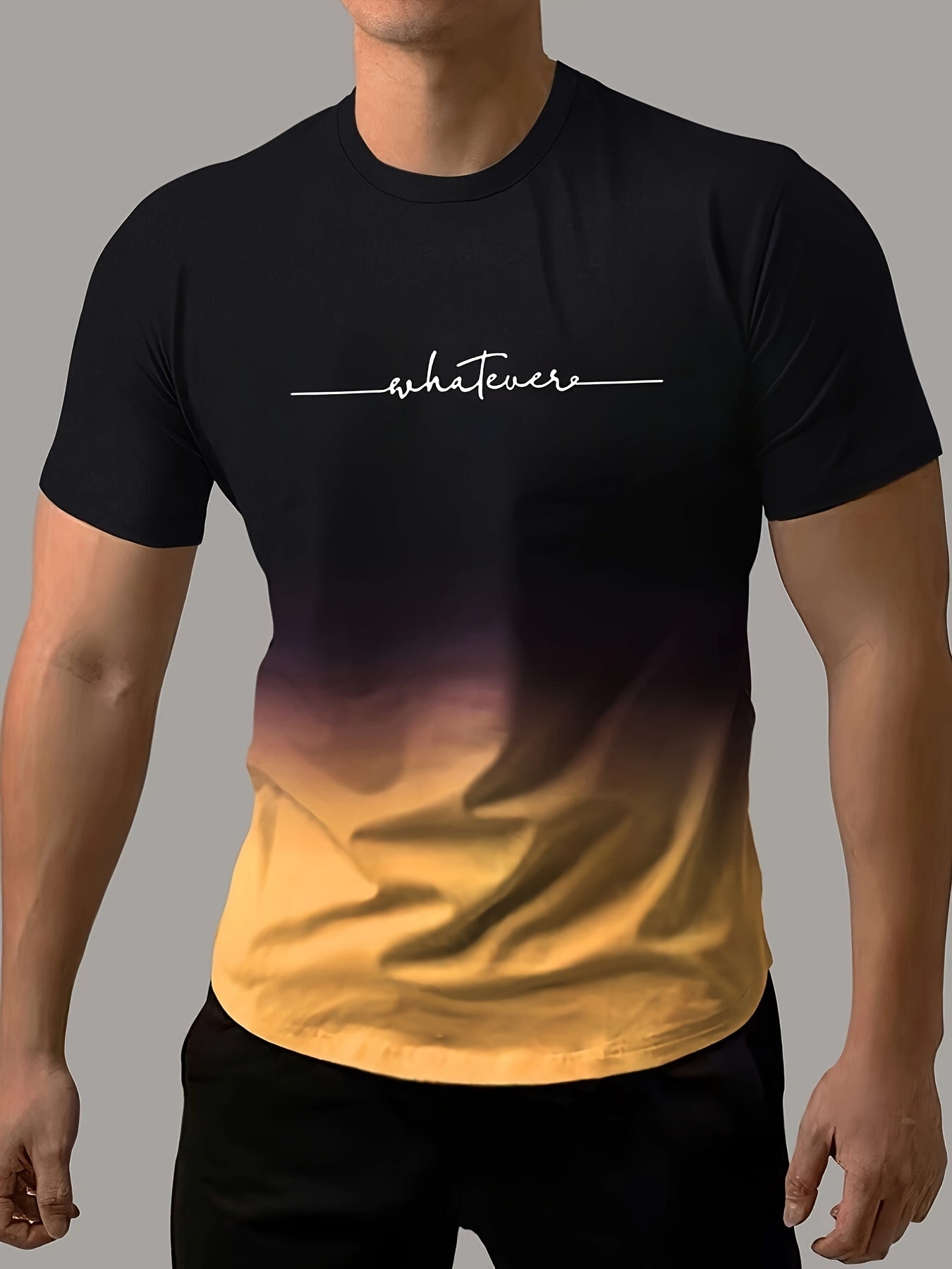 T-shirt confortable et chic à imprimé dégradé « Whatever » pour homme, t-shirt graphique, vêtements d'été pour homme, vêtements pour homme, hauts pour homme, cadeau pour homme