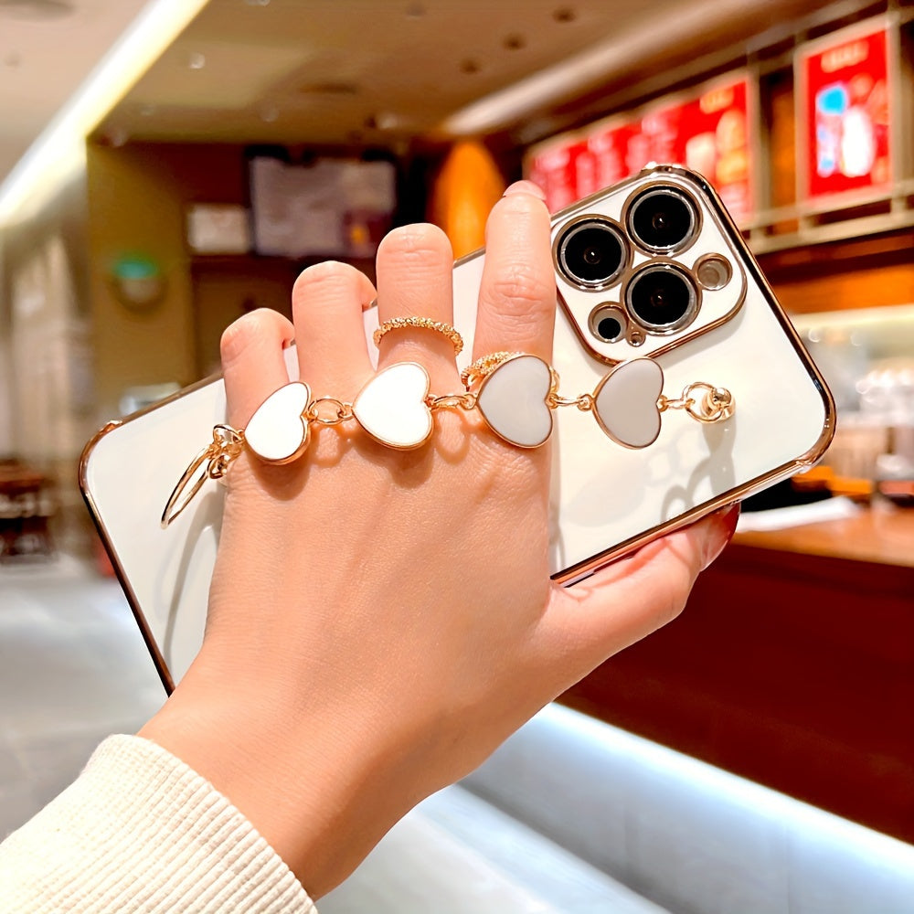 Étui de protection complet en TPU pour iPhone 15/14/13/12/11 Pro Max avec bracelet en forme de cœur et dragonne - Élégant et durable