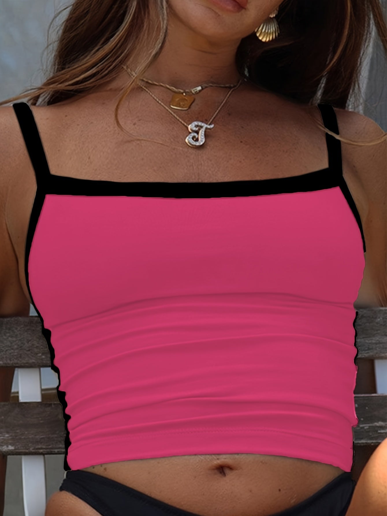 Débardeur simple à blocs de couleurs, haut d'été sexy et slim sans manches, vêtements pour femmes