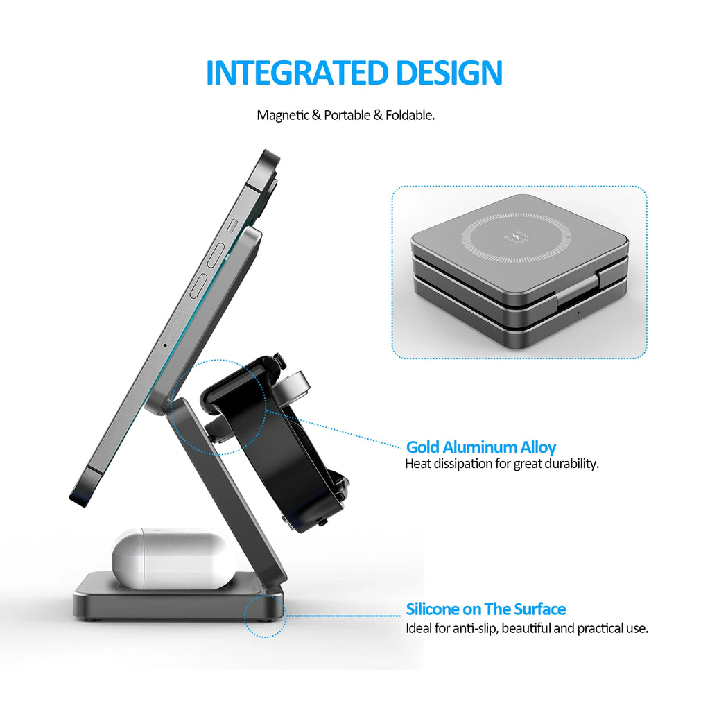Factory Wireless Charger ILEPO Iw30 3 in 1 Magnetic Foldable Magnetic Charging Station Travel Charger for iphone Power Adapter