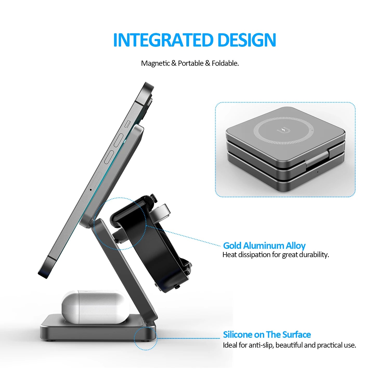 Factory Wireless Charger ILEPO Iw30 3 in 1 Magnetic Foldable Magnetic Charging Station Travel Charger for iphone Power Adapter