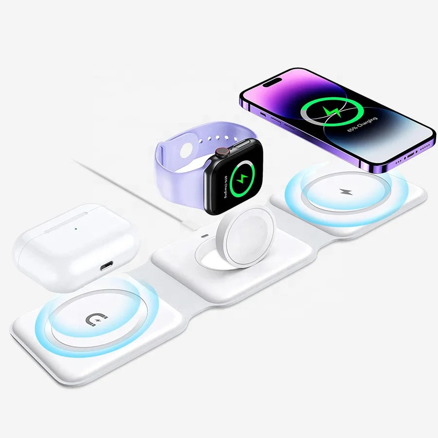 New Trending Smart Electronics Products Portable Phone Charger Magnetic Multi Foldable Stand 3 in 1 Wireless Charger for iPhone