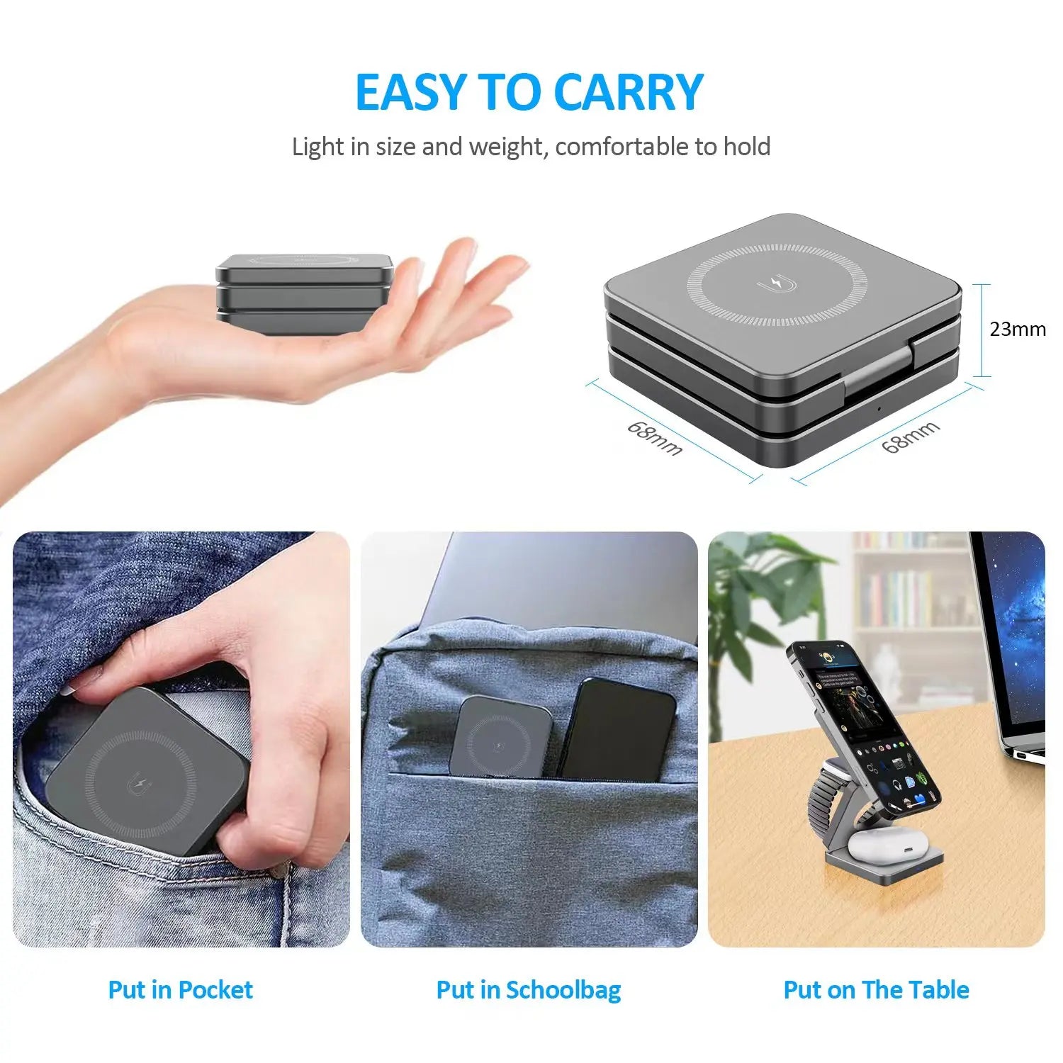 Factory Wireless Charger ILEPO Iw30 3 in 1 Magnetic Foldable Magnetic Charging Station Travel Charger for iphone Power Adapter