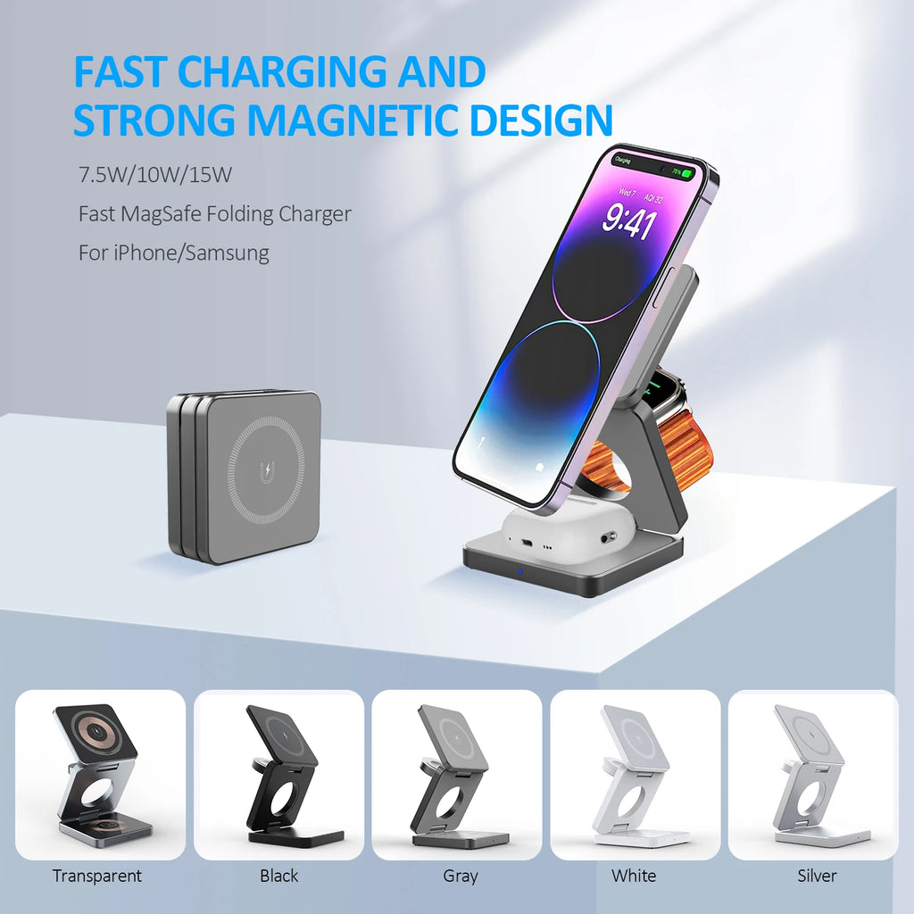 Factory Wireless Charger ILEPO Iw30 3 in 1 Magnetic Foldable Magnetic Charging Station Travel Charger for iphone Power Adapter