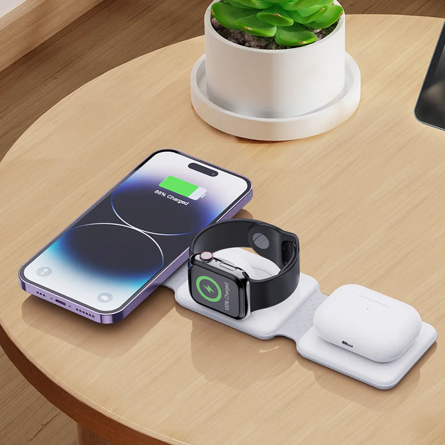 New Trending Smart Electronics Products Portable Phone Charger Magnetic Multi Foldable Stand 3 in 1 Wireless Charger for iPhone