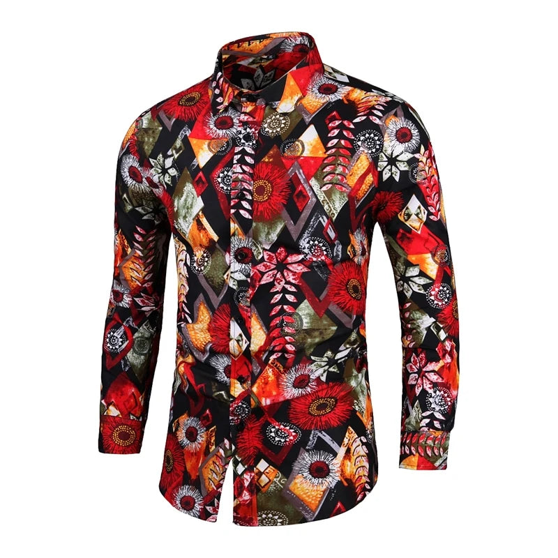 Chemise Slim Homme Mens Outfits Floral Shirt Streetwear 2022 Vintage Chinese Style Long Sleeve Dress Shirts For Men Blouses Tops