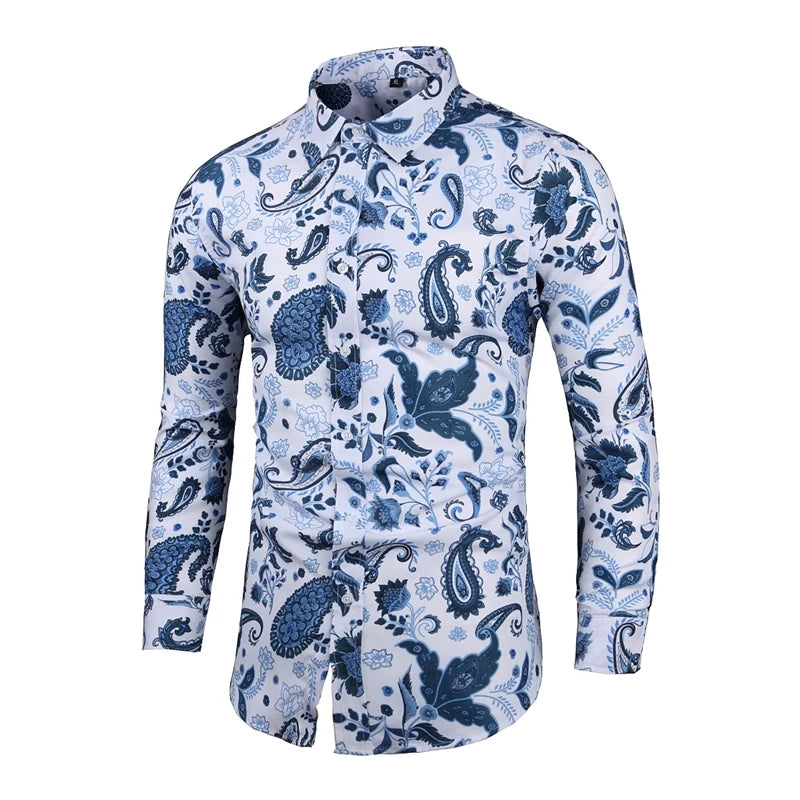 Chemise Slim Homme Mens Outfits Floral Shirt Streetwear 2022 Vintage Chinese Style Long Sleeve Dress Shirts For Men Blouses Tops