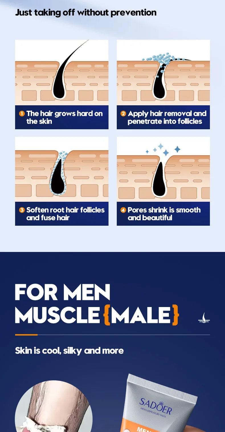 Professional hair removal wax for men Painless chest hair Legs Arms armpit Beard remover Body Skin Permanent depilation cream