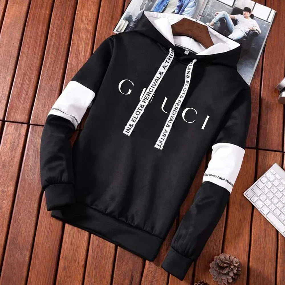 Sweat à capuche et pantalon de survêtement pour hommes, pull imprimé tendance décontracté, vêtements de jogging classiques, noir