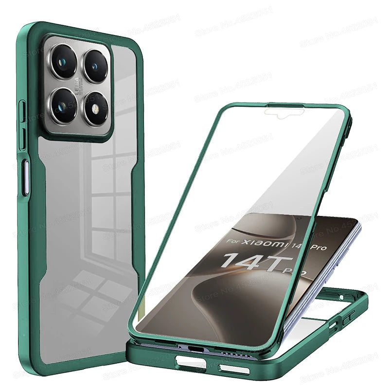 Front Back Transparent Cover For Xiaomi 14T Pro 360 Full Protection Phone Case For Xiaomi 12T 14 T Pro Redmi 14C Shockproof Case