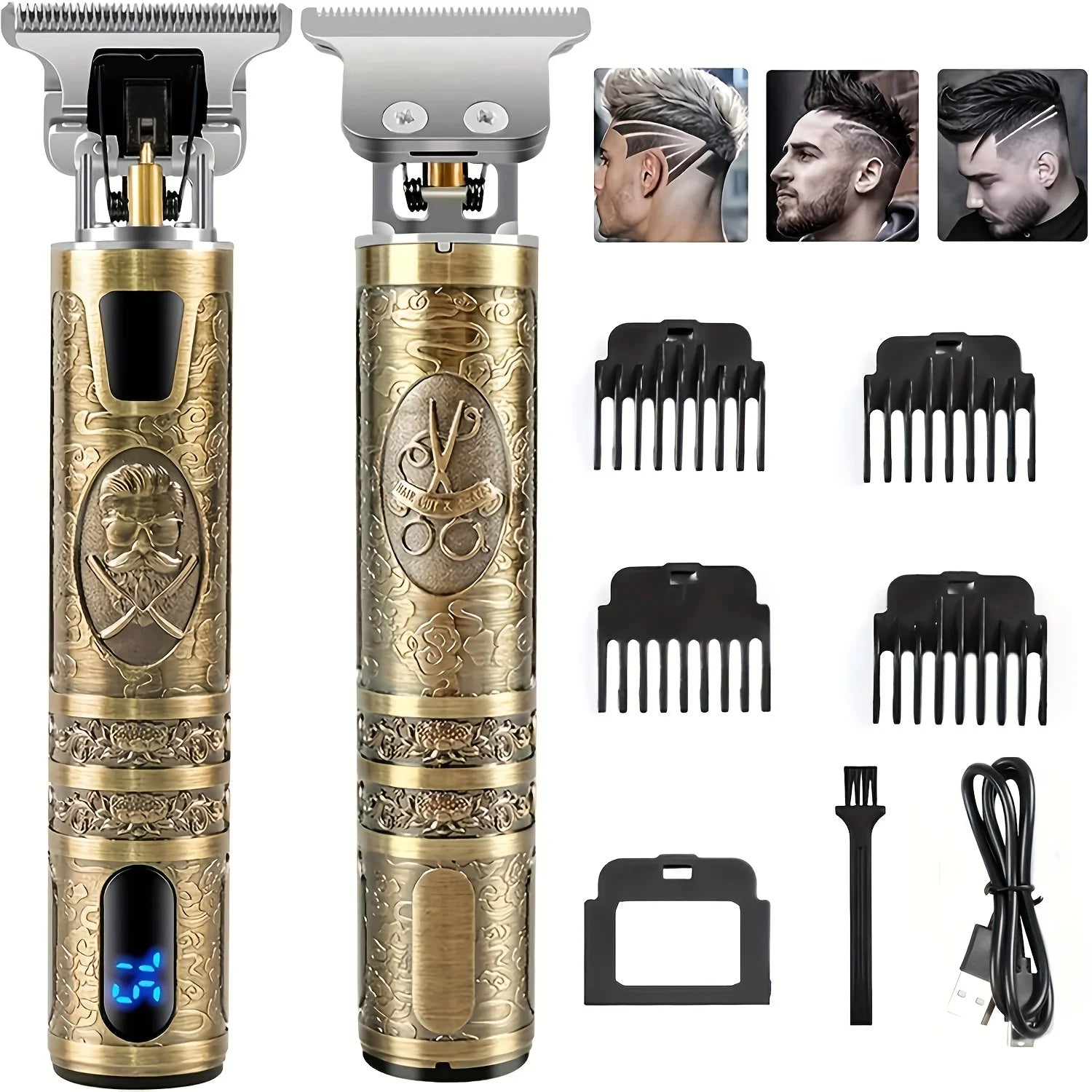 Tondeuse à cheveux électrique avec écran LCD, tête à huile, tondeuse à barbe, rasoir USB rechargeable pour hommes