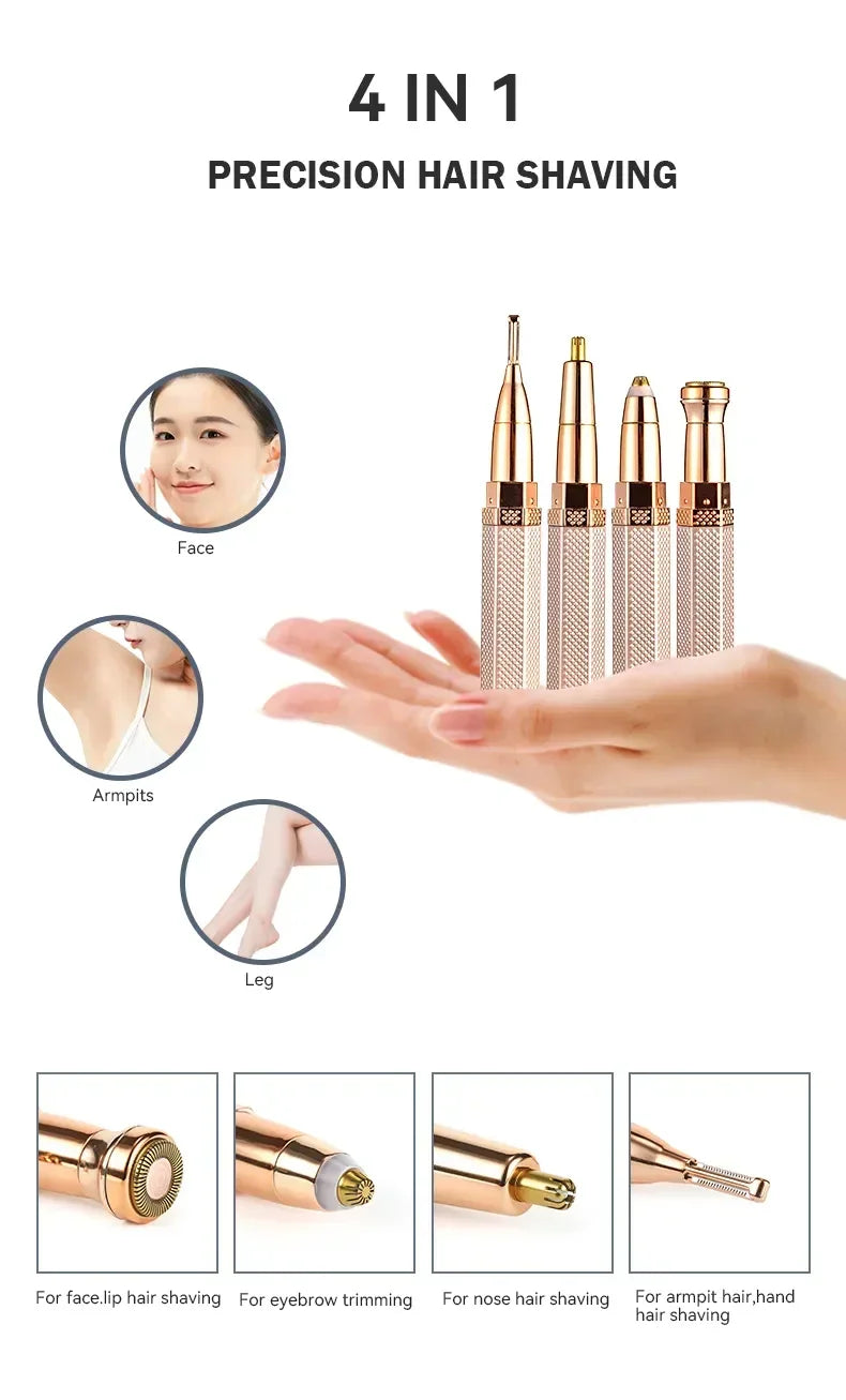 4 in 1 Electric Facial Hair Removal Painless Epilator Eyebrow Lipstick Shape Facial Sensitive Areas Bikini Depilator Body Shaver