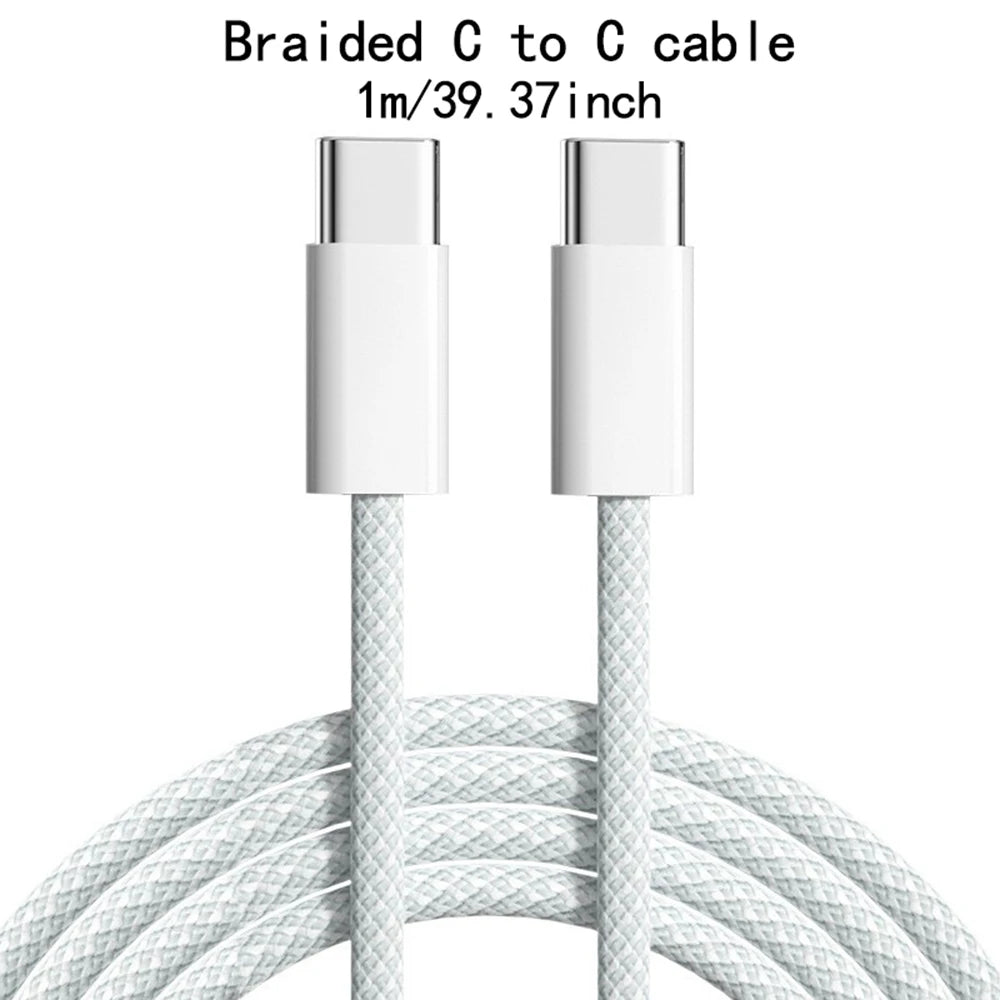 Câble de données USB C vers Type C pour téléphone portable, charge rapide PD 60 W, câble de chargeur tressé pour iPhone 15, Android, Samsung (1 pièce, 2 pièces, 3 pièces)