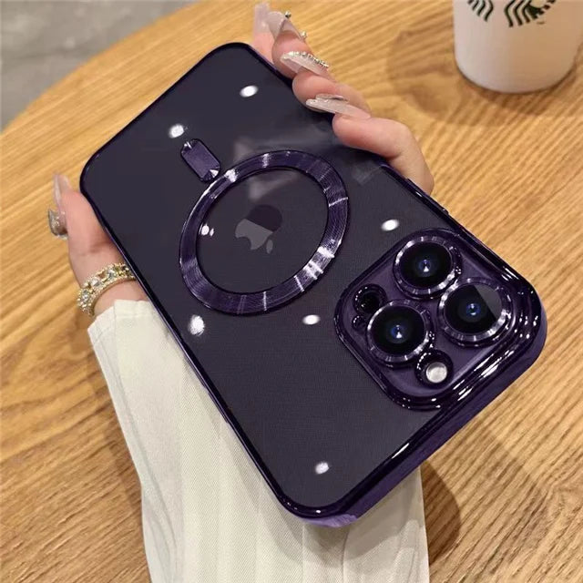 For iPhone 15 16 Pro Max Luxury Magsafe Magnetic Plating Frame Transparent Phone Case For iPhone 11 12 13 14 Plus 17 Air Cover
