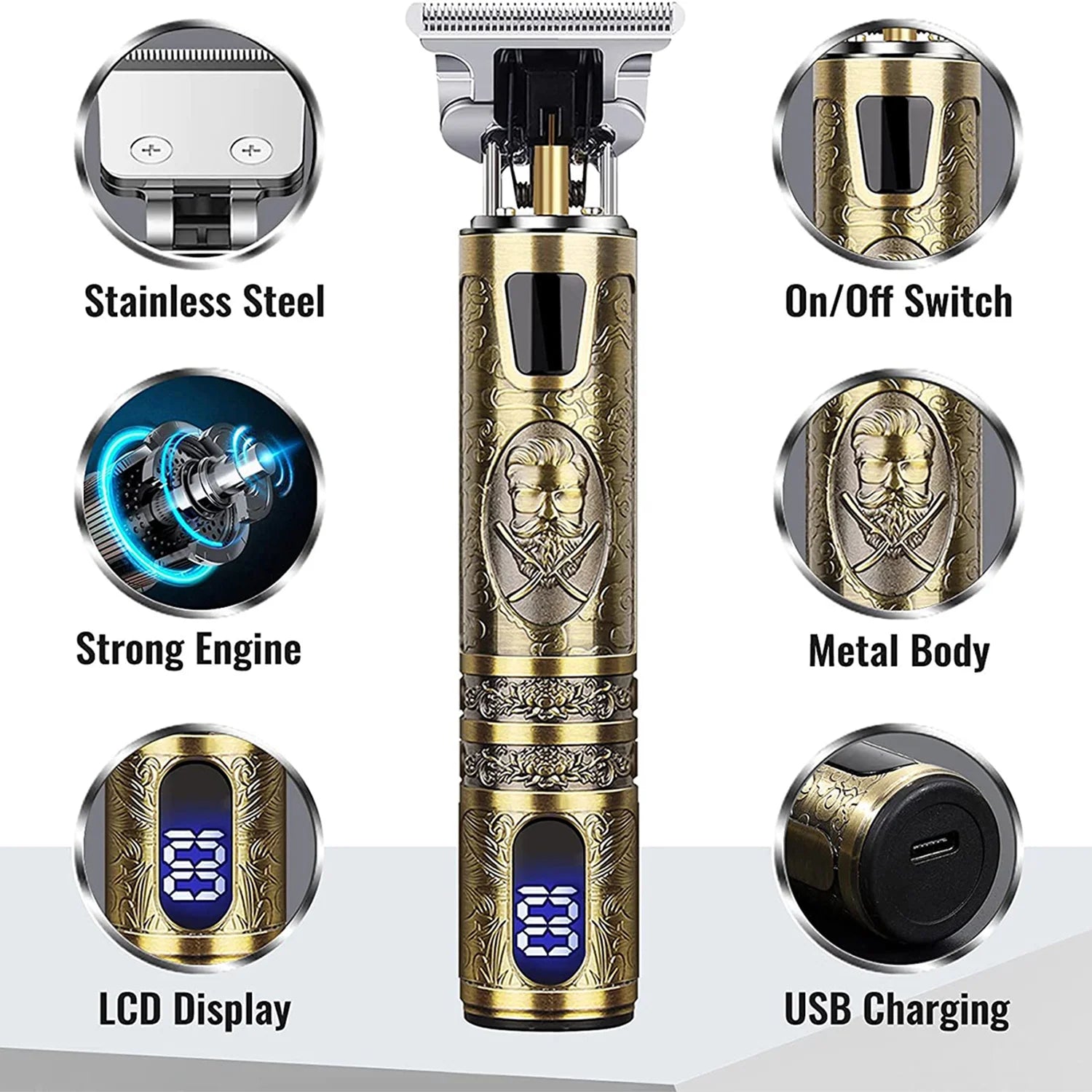 Tondeuse à cheveux électrique avec écran LCD, tête à huile, tondeuse à barbe, rasoir USB rechargeable pour hommes