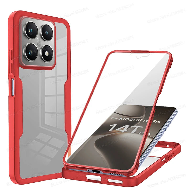 Front Back Transparent Cover For Xiaomi 14T Pro 360 Full Protection Phone Case For Xiaomi 12T 14 T Pro Redmi 14C Shockproof Case