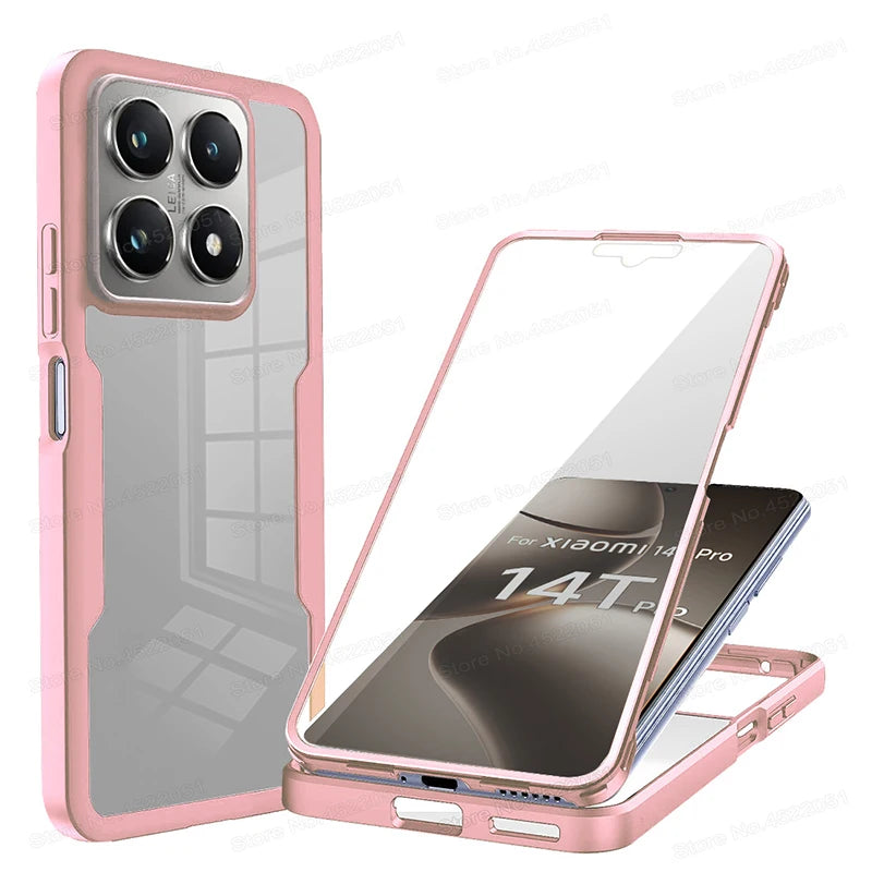 Front Back Transparent Cover For Xiaomi 14T Pro 360 Full Protection Phone Case For Xiaomi 12T 14 T Pro Redmi 14C Shockproof Case