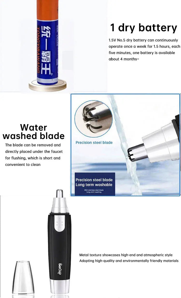 Tondeuse électrique pour le nez pour hommes, modèle à piles, pour couper les poils du nez et des narines, ciseaux pour couper les poils du nez.