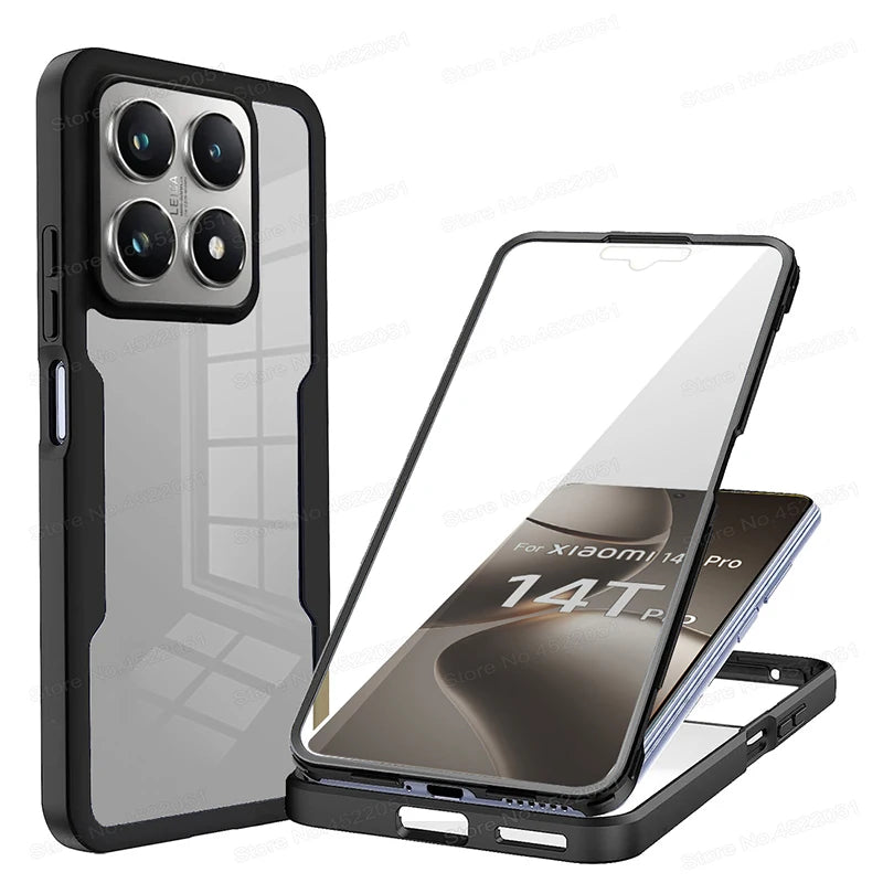 Front Back Transparent Cover For Xiaomi 14T Pro 360 Full Protection Phone Case For Xiaomi 12T 14 T Pro Redmi 14C Shockproof Case