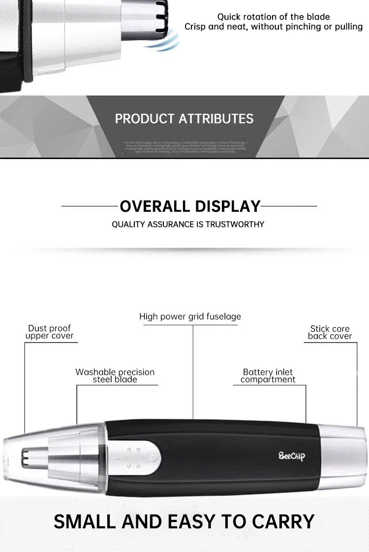 Tondeuse électrique pour le nez pour hommes, modèle à piles, pour couper les poils du nez et des narines, ciseaux pour couper les poils du nez.