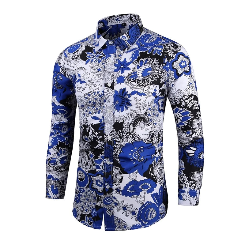 Chemise Slim Homme Mens Outfits Floral Shirt Streetwear 2022 Vintage Chinese Style Long Sleeve Dress Shirts For Men Blouses Tops