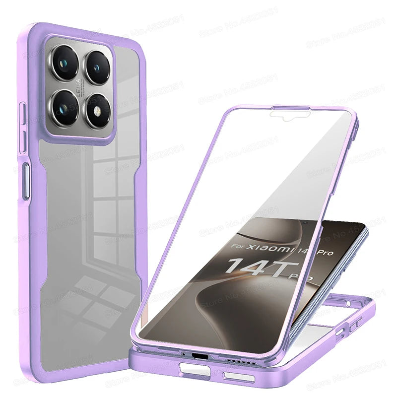 Front Back Transparent Cover For Xiaomi 14T Pro 360 Full Protection Phone Case For Xiaomi 12T 14 T Pro Redmi 14C Shockproof Case
