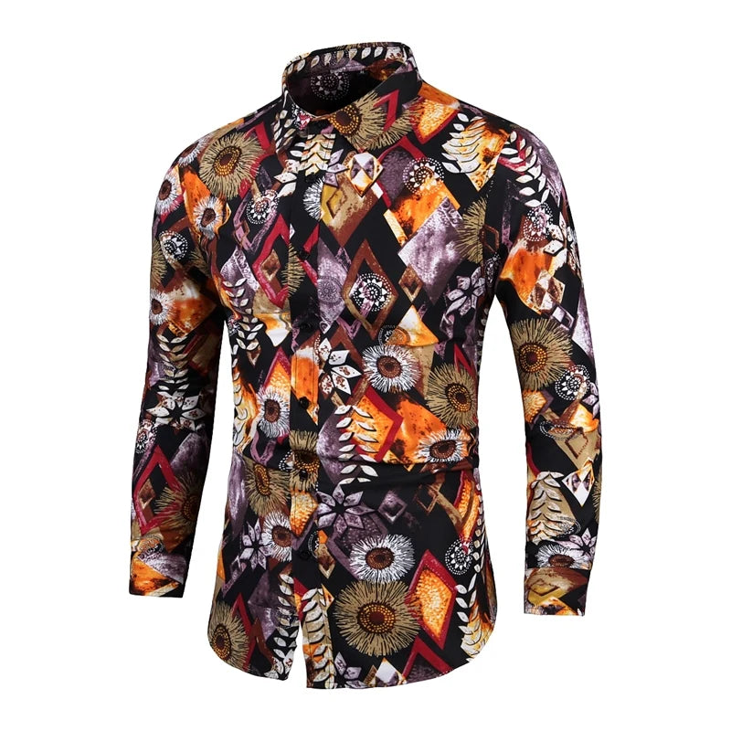 Chemise Slim Homme Mens Outfits Floral Shirt Streetwear 2022 Vintage Chinese Style Long Sleeve Dress Shirts For Men Blouses Tops