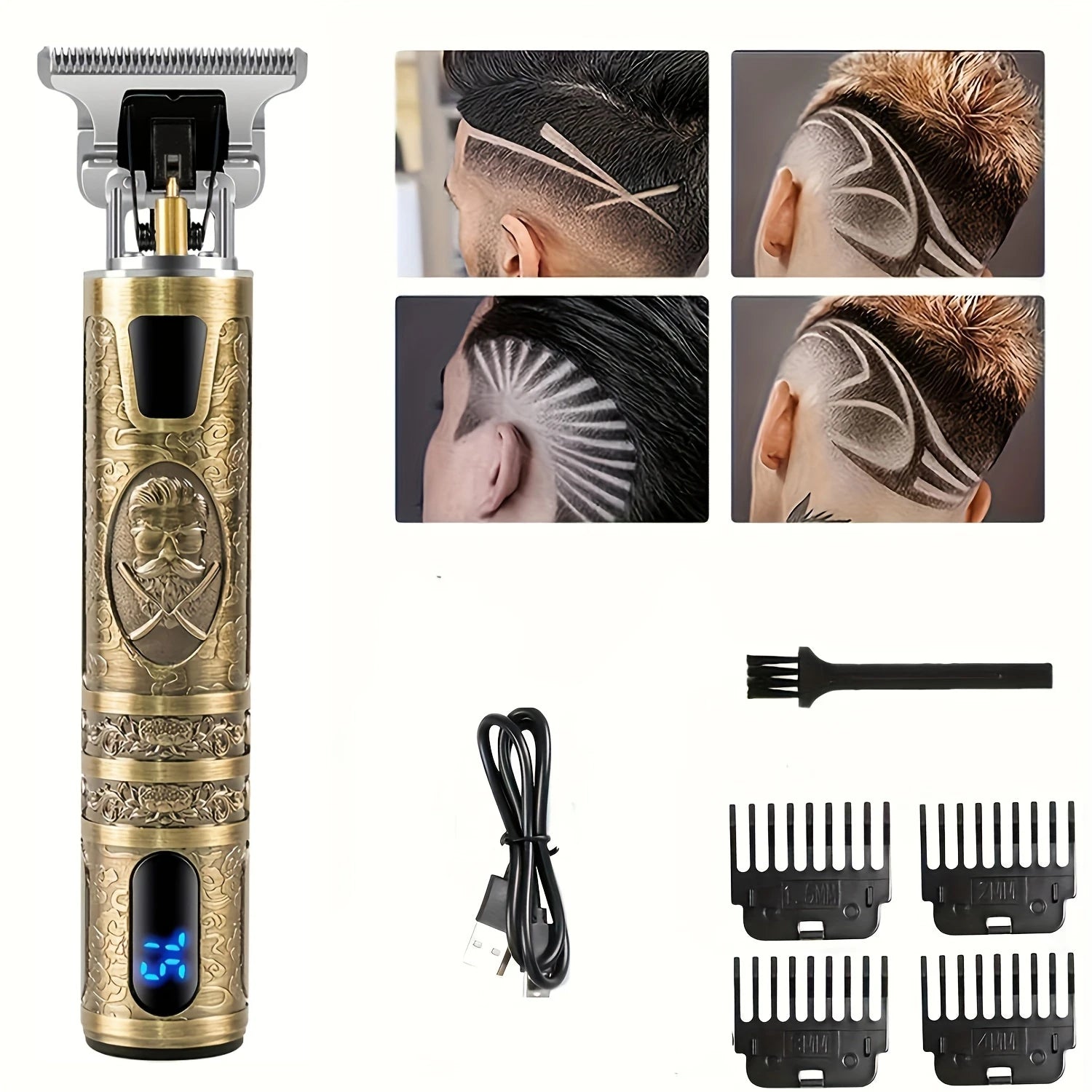 Tondeuse à cheveux électrique avec écran LCD, tête à huile, tondeuse à barbe, rasoir USB rechargeable pour hommes