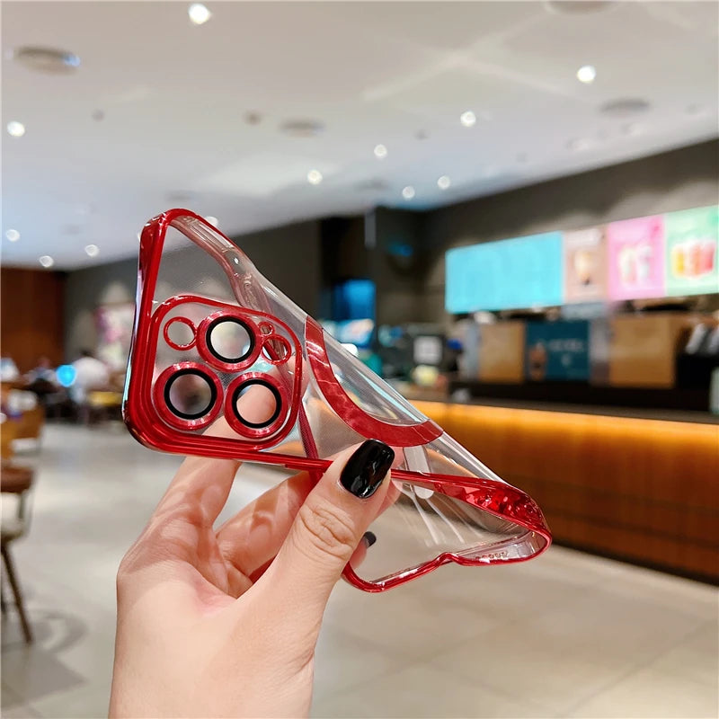 For iPhone 15 16 Pro Max Luxury Magsafe Magnetic Plating Frame Transparent Phone Case For iPhone 11 12 13 14 Plus 17 Air Cover