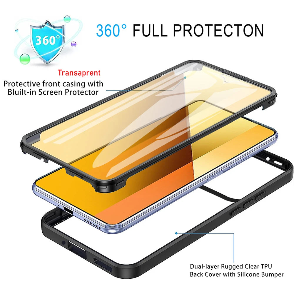 Front Back Transparent Cover For Xiaomi 14T Pro 360 Full Protection Phone Case For Xiaomi 12T 14 T Pro Redmi 14C Shockproof Case