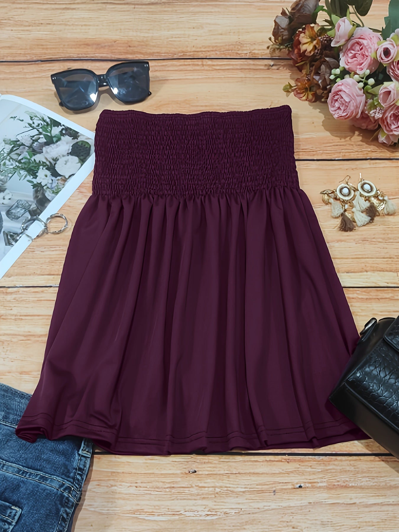 Haut tube à volants froncés, haut bandeau sans bretelles décontracté pour l'été, vêtements pour femmes, mariage, vacances