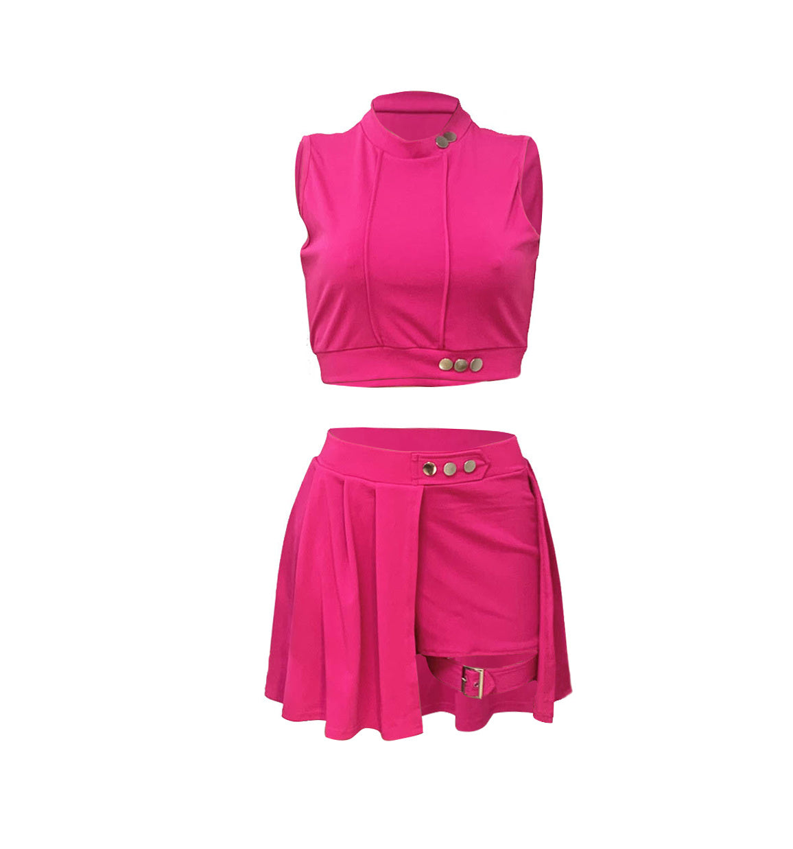 Ensemble deux pièces sexy à boutons, débardeur court à col montant et jupe taille haute, vêtements pour femmes