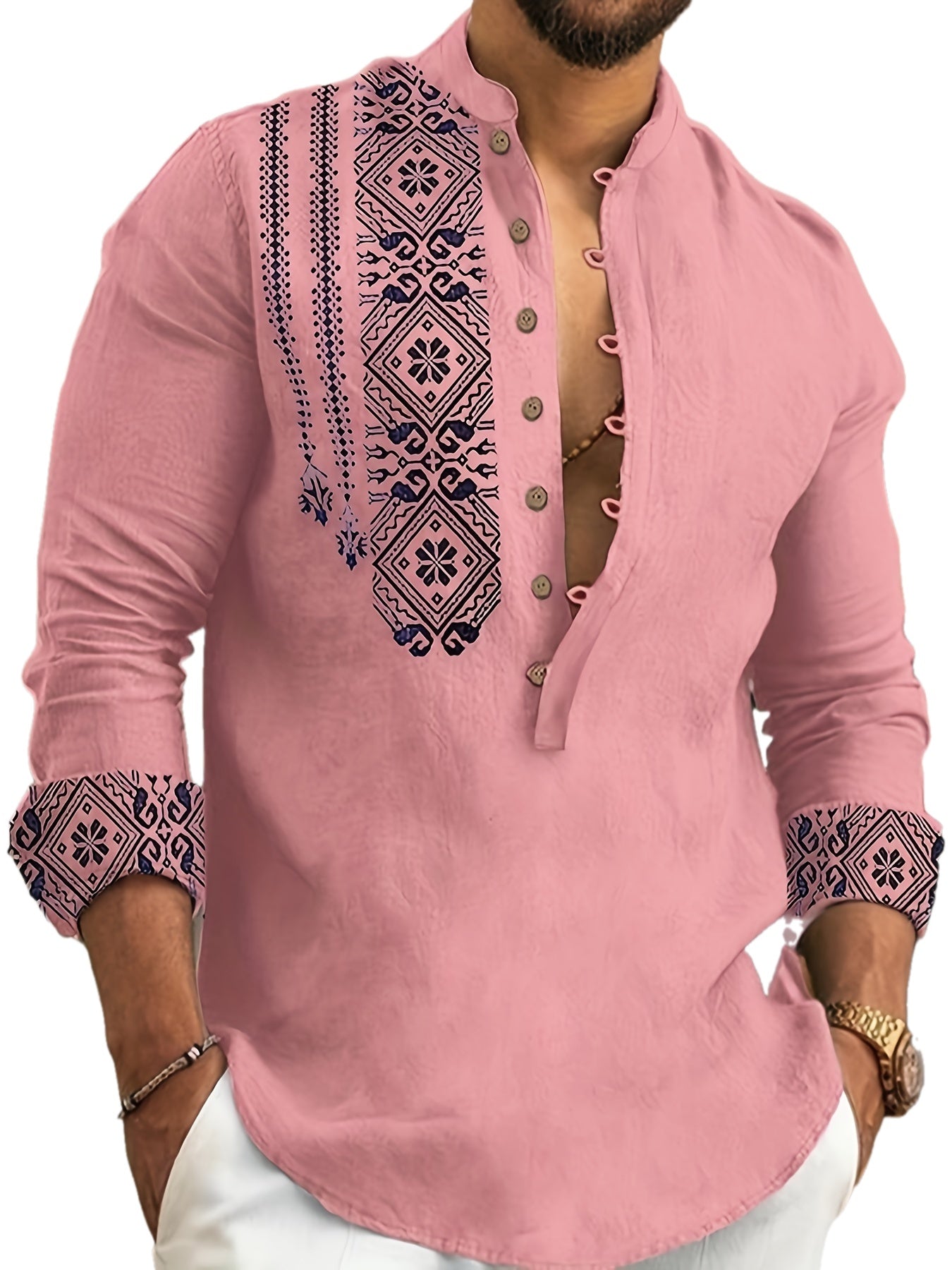 Chemises Henley à manches longues pour hommes, style ethnique, tendance, motifs géométriques, confortables, respirantes, décontractées et légèrement extensibles. Vêtements pour hommes