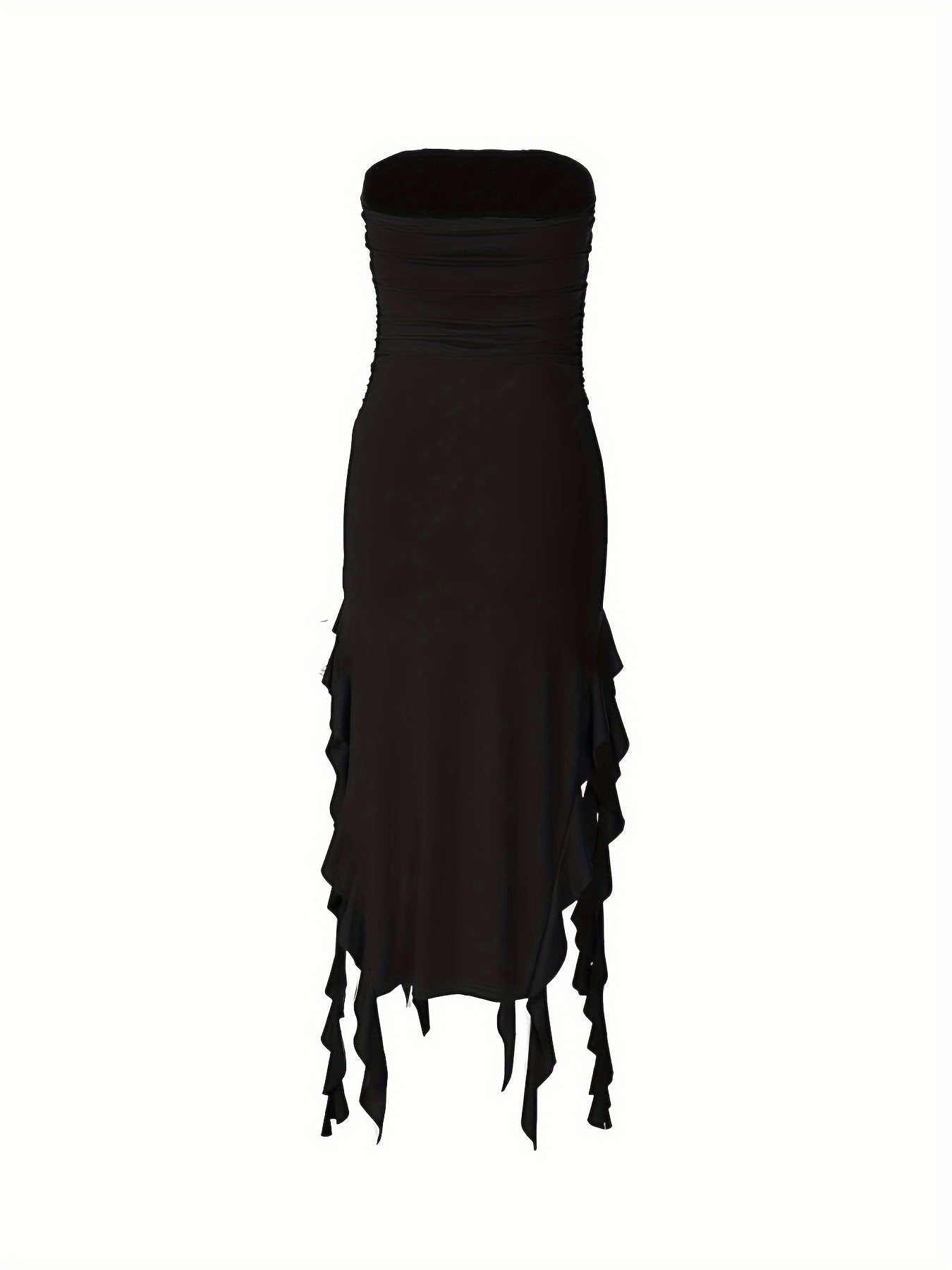 Robe bustier unie élégante à volants et ourlet asymétrique, vêtements pour femme