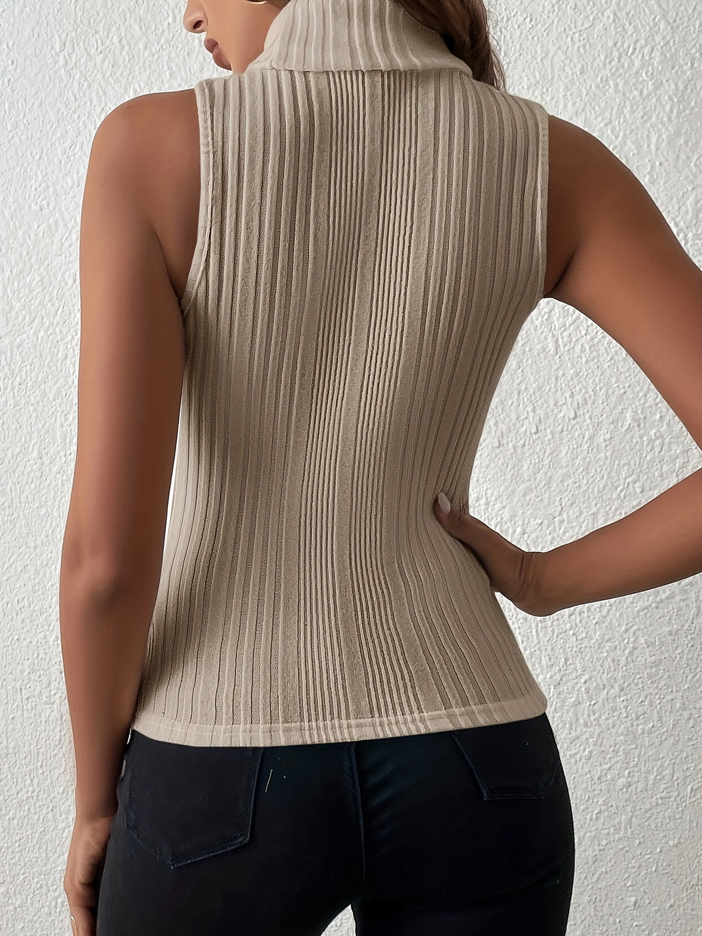 Débardeur uni à col montant, débardeur décontracté sans manches, vêtements pour femmes