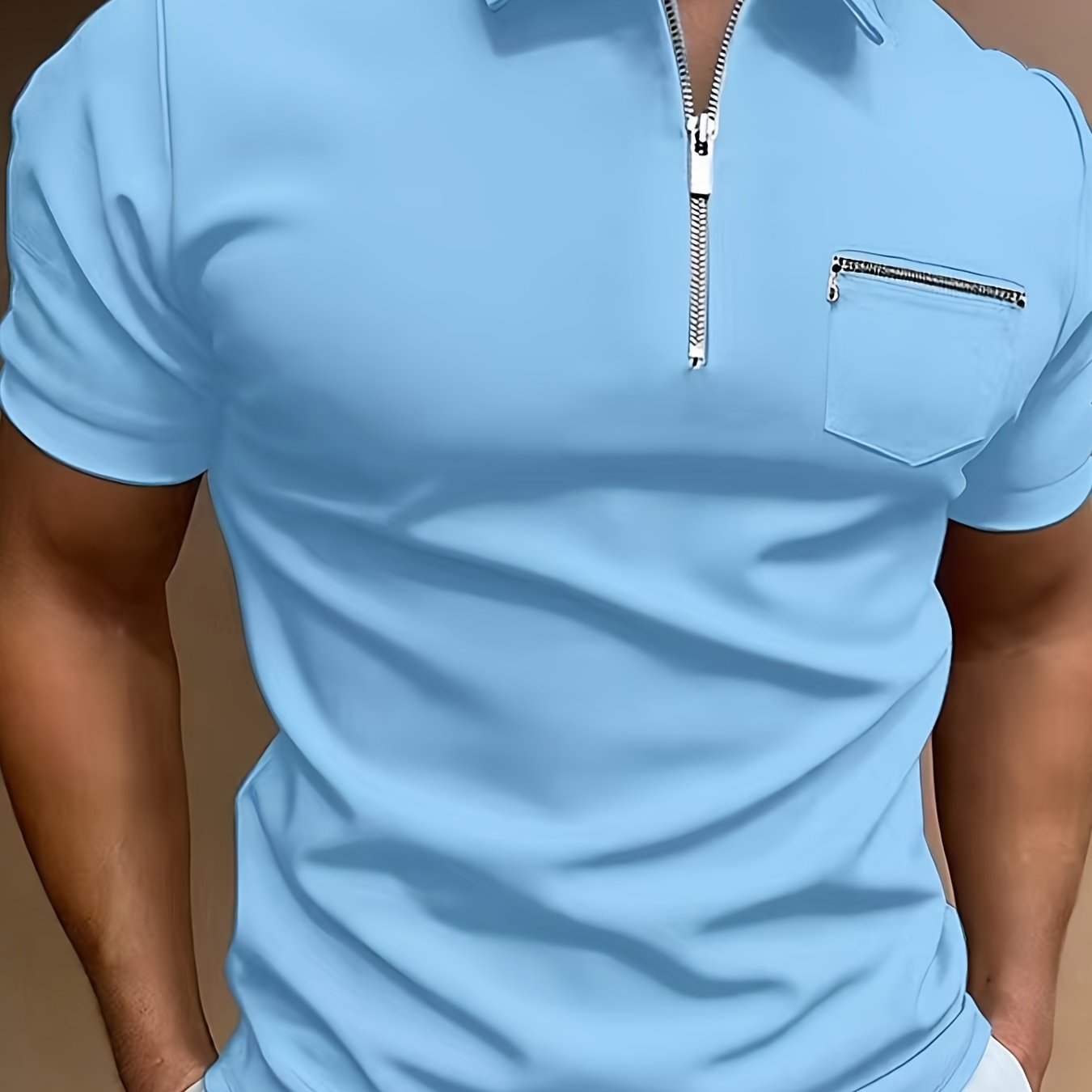 Polo de golf respirant, coupe standard, avec poche zippée sur la poitrine, col en V, manches courtes, pour l'été, vêtements pour hommes