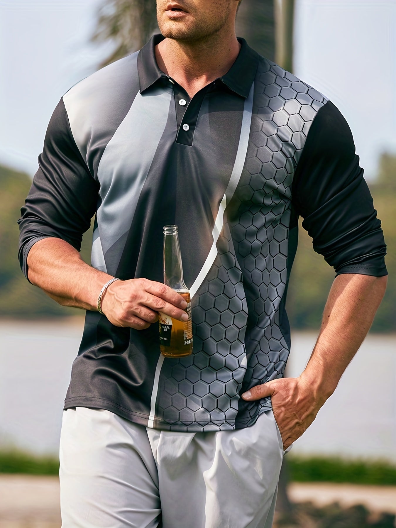 Chemise homme dégradée grande taille pour hommes corpulents et grands, chemise de golf printemps/automne pour l'extérieur et l'entraînement, vêtements pour hommes