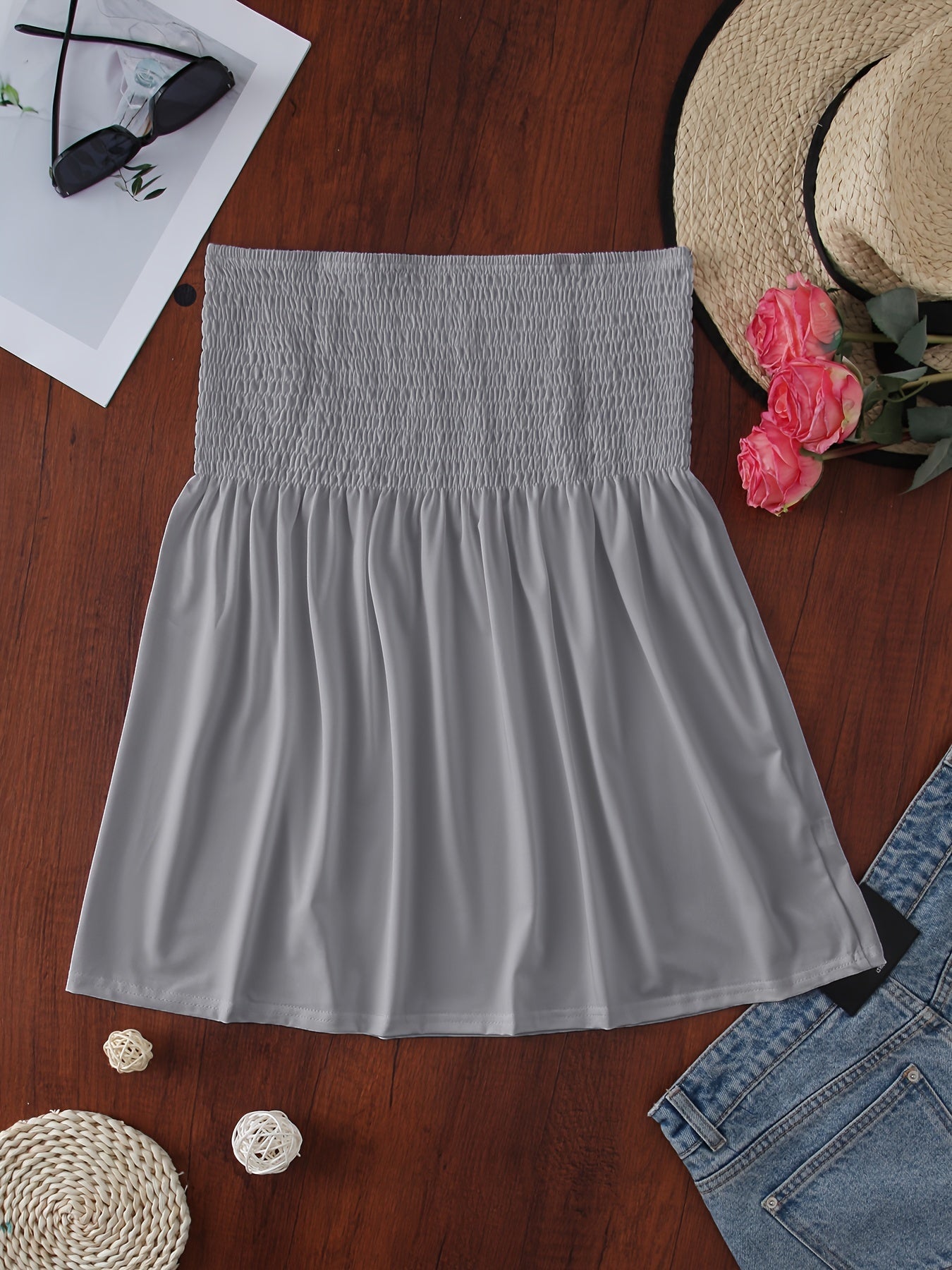 Haut tube à volants froncés, haut bandeau sans bretelles décontracté pour l'été, vêtements pour femmes, mariage, vacances