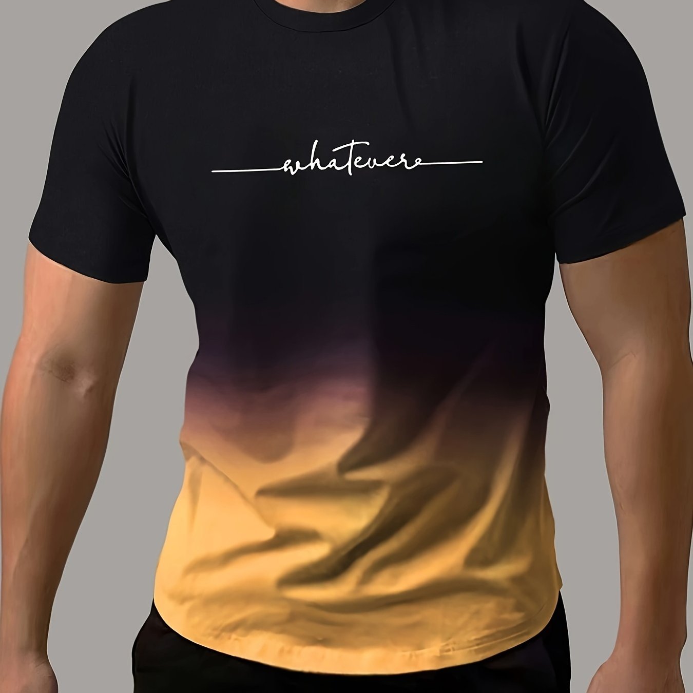 T-shirt confortable et chic à imprimé dégradé « Whatever » pour homme, t-shirt graphique, vêtements d'été pour homme, vêtements pour homme, hauts pour homme, cadeau pour homme