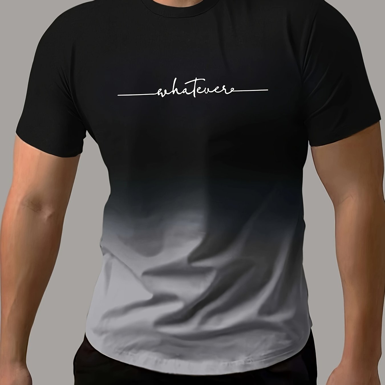 T-shirt confortable et chic à imprimé dégradé « Whatever » pour homme, t-shirt graphique, vêtements d'été pour homme, vêtements pour homme, hauts pour homme, cadeau pour homme