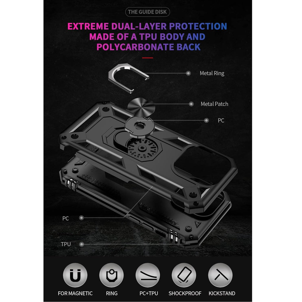 Coque robuste avec béquille intégrée pour Apple iPhone 15, 14, 13, 12, 11, XR, 8, protection double couche avec anneau de béquille rotatif, étui d'étude