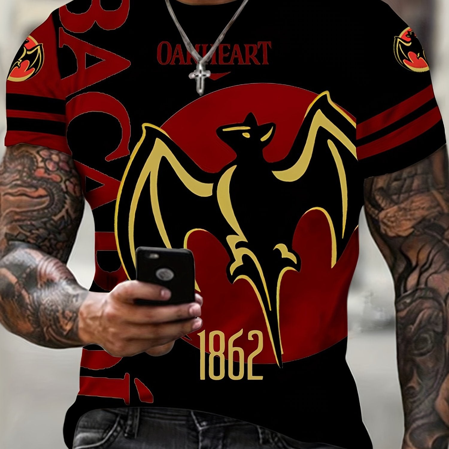 T-shirt homme à imprimé chauve-souris, confortable, imprimé 3D, légèrement extensible, col ras du cou, manches courtes, pour l'été et l'extérieur, vêtements pour hommes, cadeaux pour la fête des pères 2023 pour Halloween